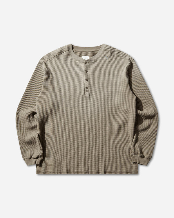 ROA Bee Sun Faded Organic Waffle Serafino Long Sleeve Grey Green Sweatshirts Hoodies YBMW035FA32 GRY0024