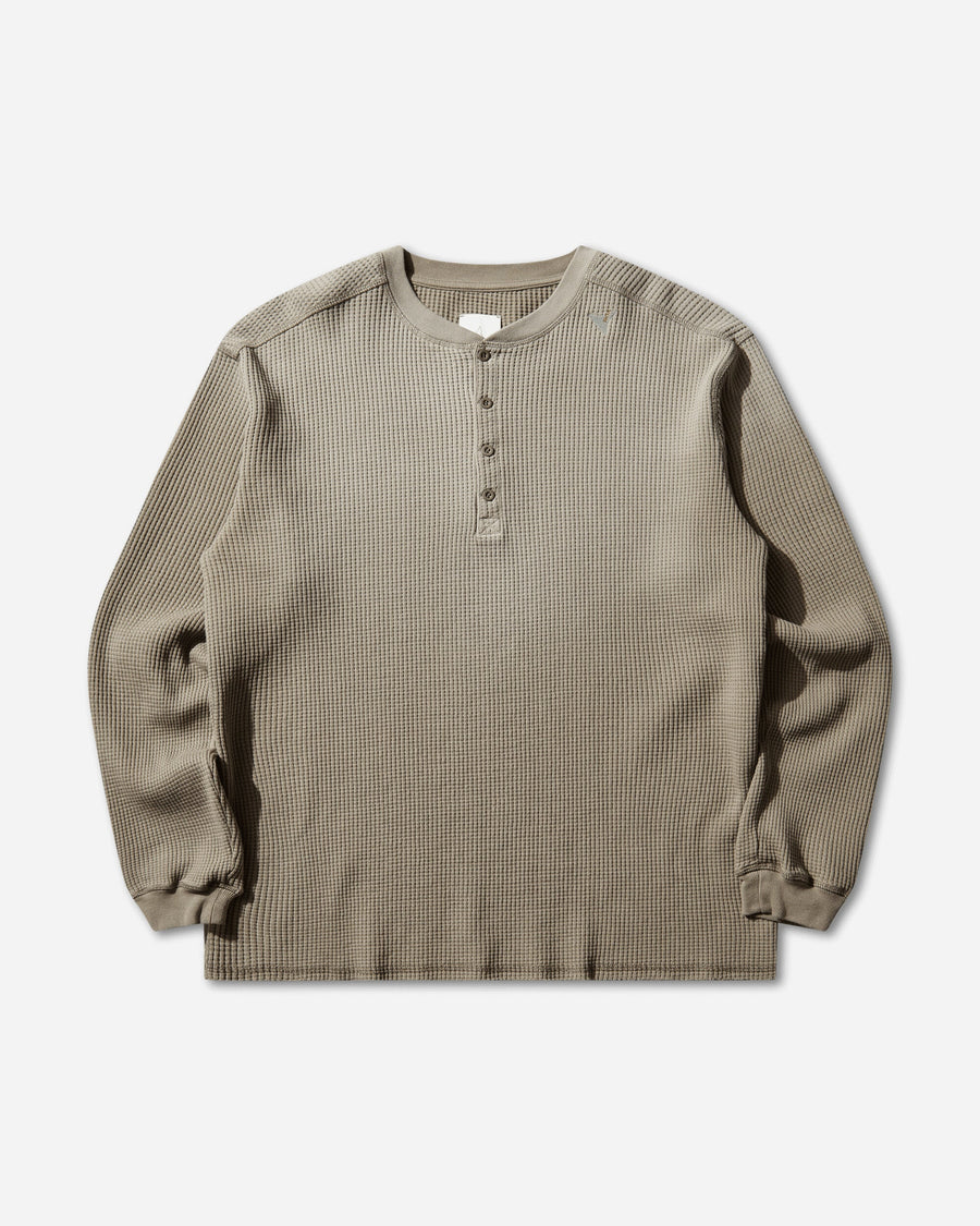 ROA Bee Sun Faded Organic Waffle Serafino Long Sleeve Grey Green Sweatshirts Hoodies YBMW035FA32 GRY0024