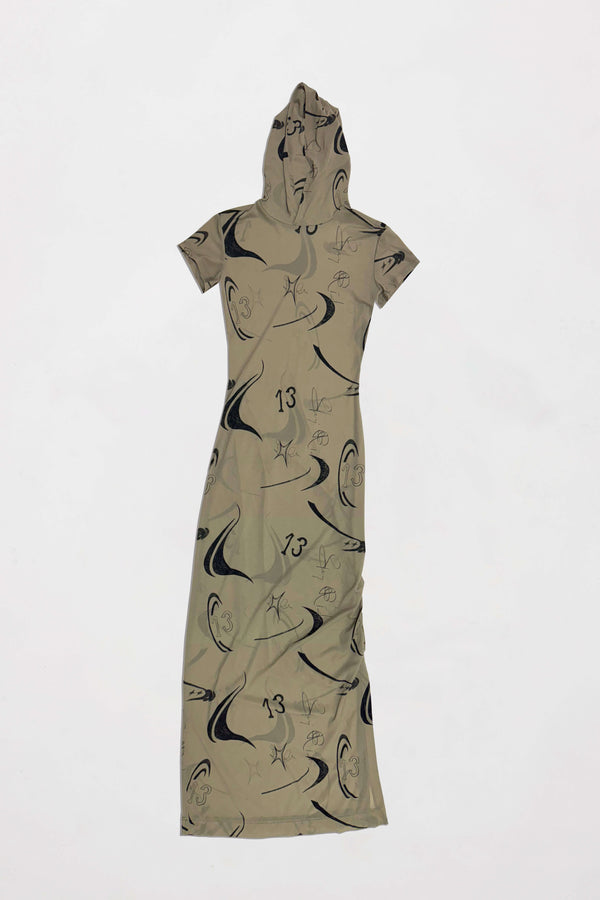 Hooded t-shirt dress beige