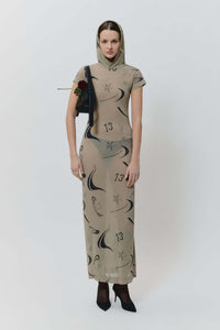 Hooded t-shirt dress beige