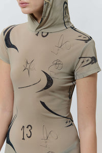 Hooded t-shirt dress beige