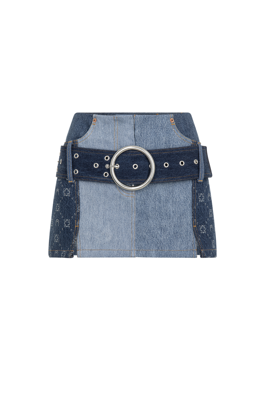 Regenerated Denim Belted Mini Skirt