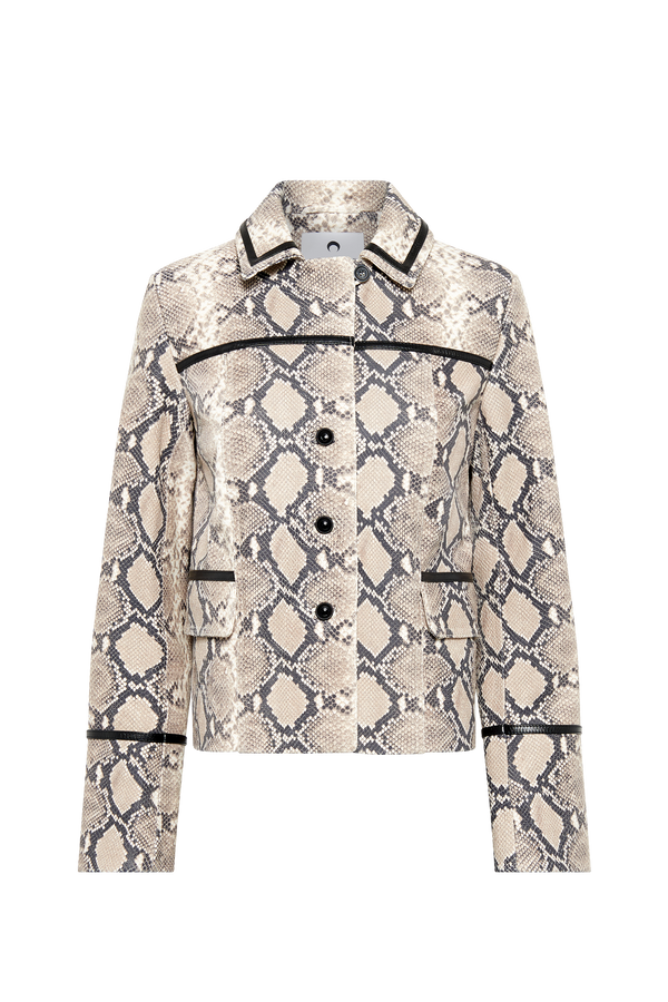 Python Printed Leather Boxy Jacket