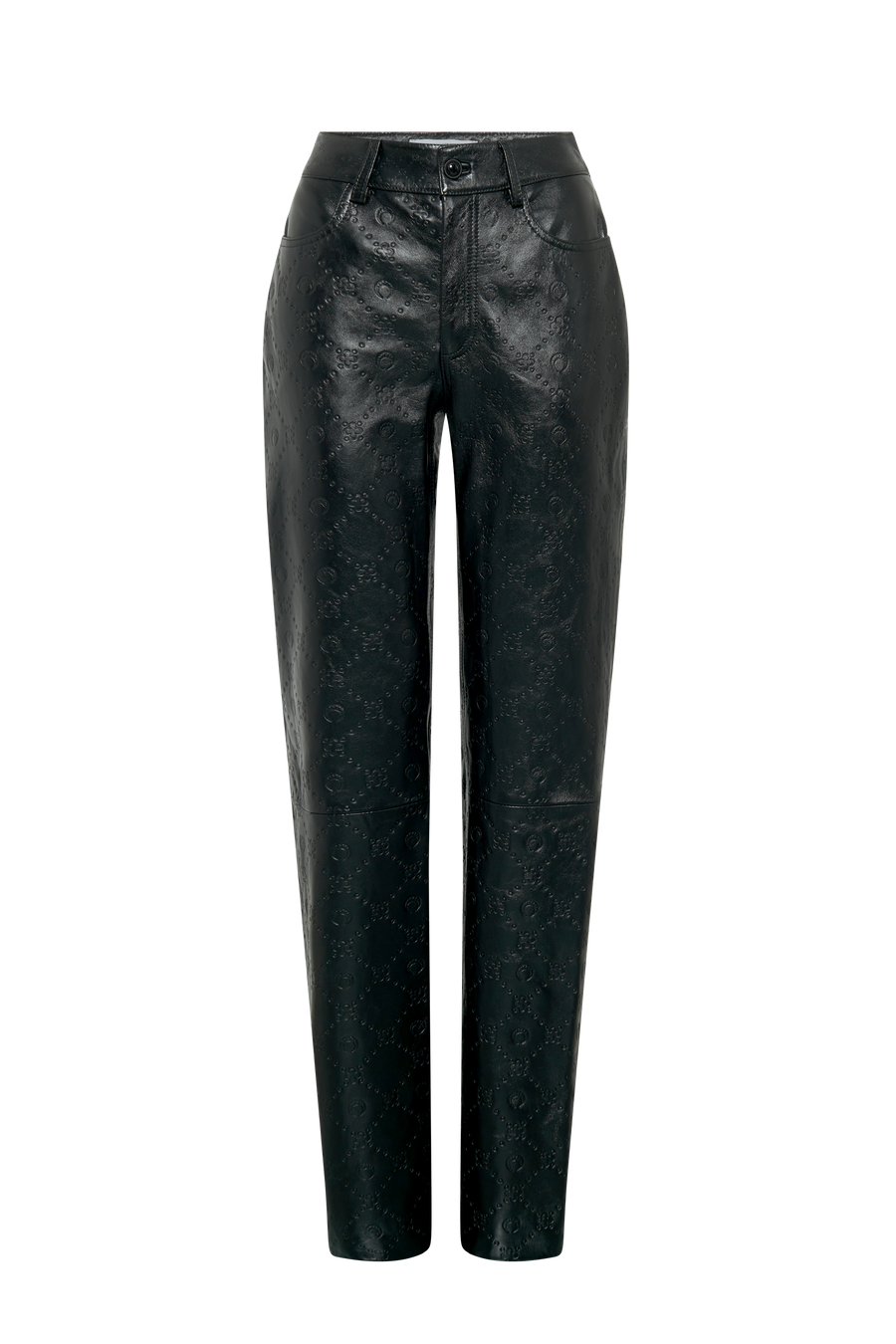 Moonogram Embossed Leather Straight Leg Pants
