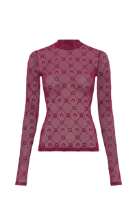 Moonogram Mesh Flock Second Skin Highneck Top
