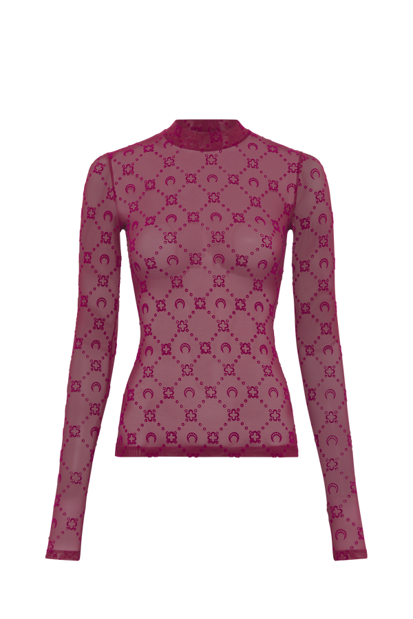 Moonogram Mesh Flock Second Skin Highneck Top