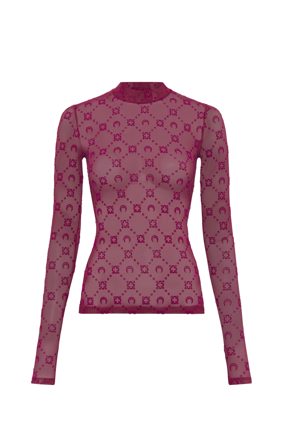 Moonogram Mesh Flock Second Skin Highneck Top