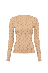 Recycled Moon Strass Jersey Second Skin Crewneck Top