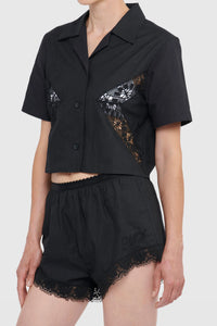 REGENERATED HOUSEHOLD LINEN CROP SHIRT