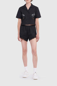 REGENERATED HOUSEHOLD LINEN CROP SHIRT